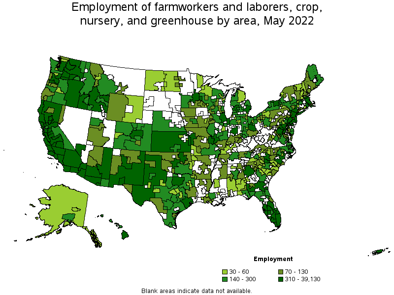 Map of employment of farmworkers and laborers, crop, nursery, and greenhouse by area, May 2022