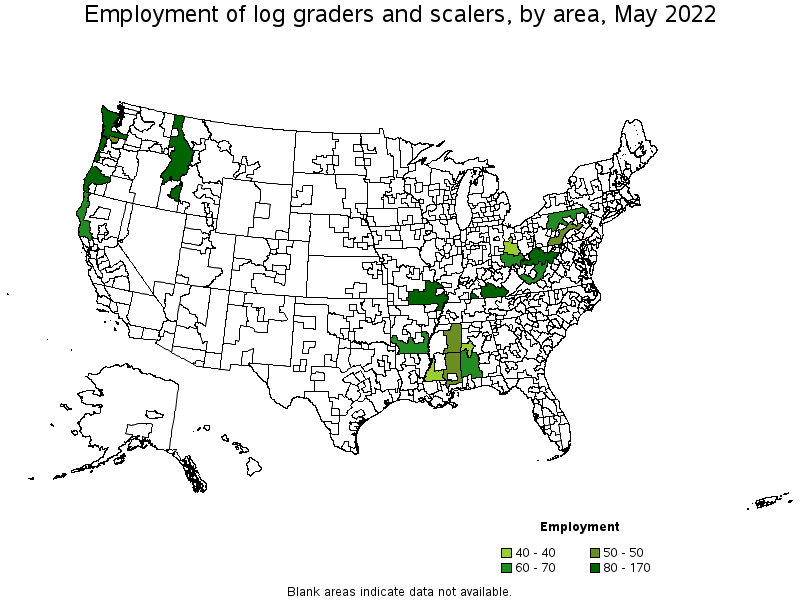 Map of employment of log graders and scalers by area, May 2022