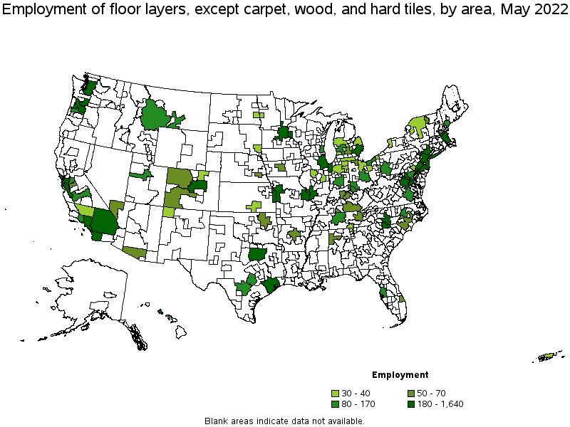 Map of employment of floor layers, except carpet, wood, and hard tiles by area, May 2022