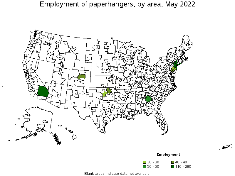 Map of employment of paperhangers by area, May 2022