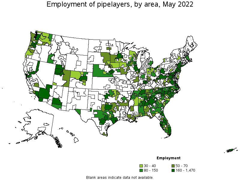 Map of employment of pipelayers by area, May 2022