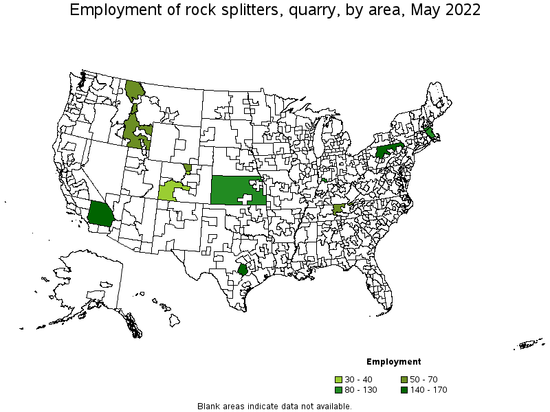 Map of employment of rock splitters, quarry by area, May 2022