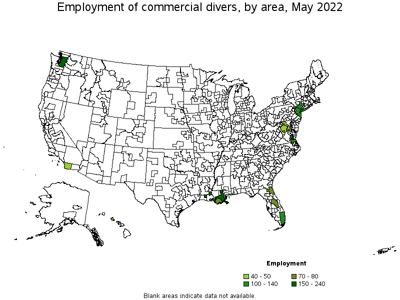 Map of employment of commercial divers by area, May 2022