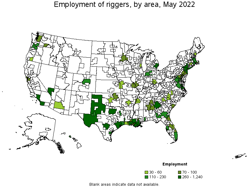Map of employment of riggers by area, May 2022
