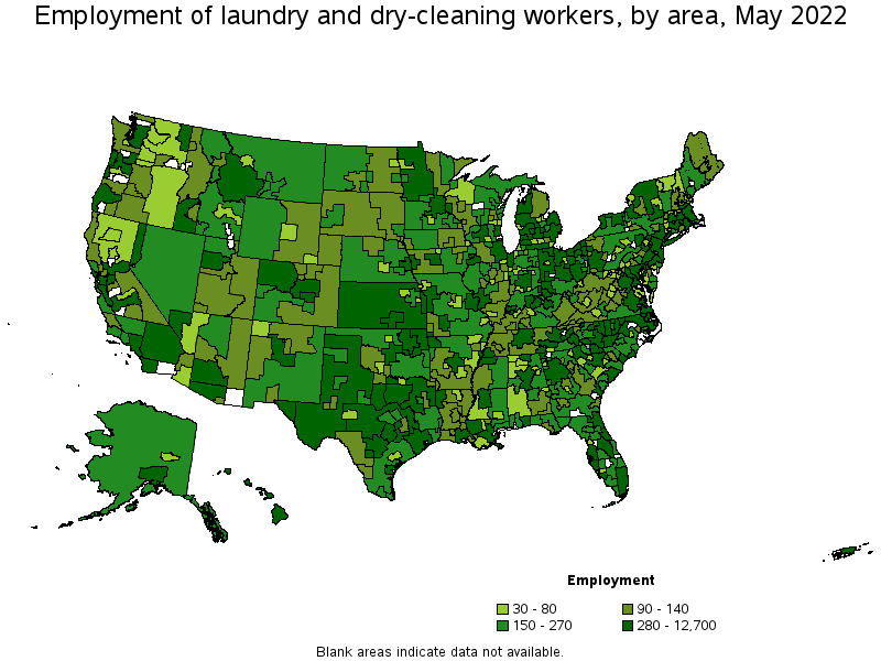 Map of employment of laundry and dry-cleaning workers by area, May 2022