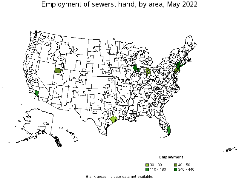Map of employment of sewers, hand by area, May 2022