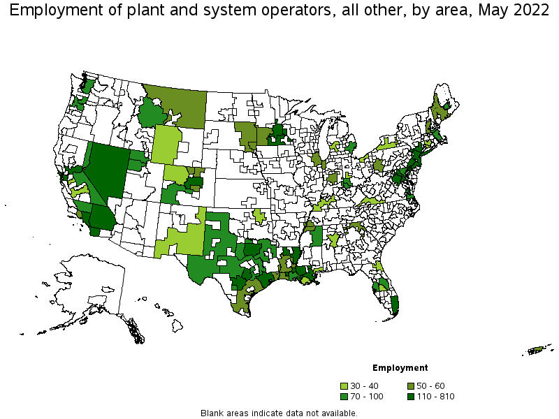 Map of employment of plant and system operators, all other by area, May 2022