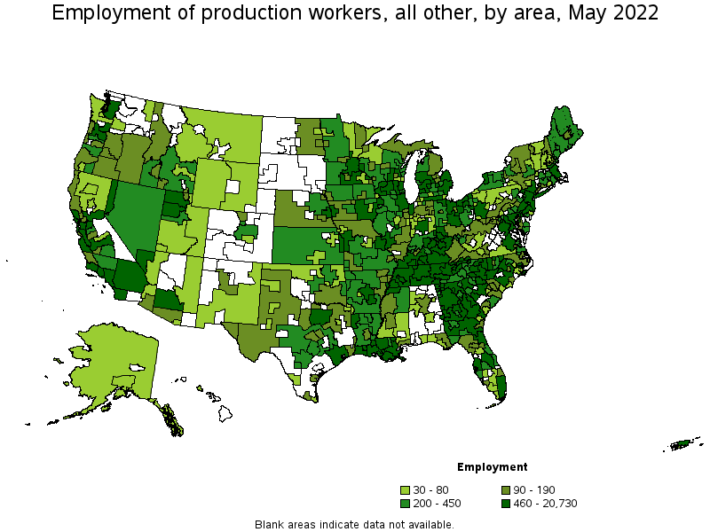 Map of employment of production workers, all other by area, May 2022