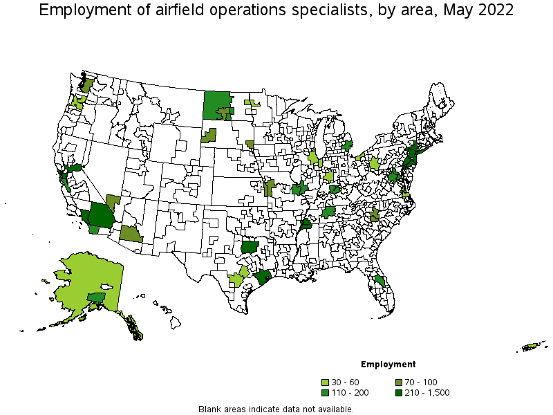 Map of employment of airfield operations specialists by area, May 2022