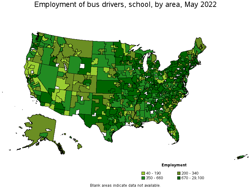 Map of employment of bus drivers, school by area, May 2022