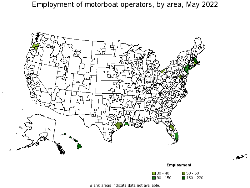 Map of employment of motorboat operators by area, May 2022