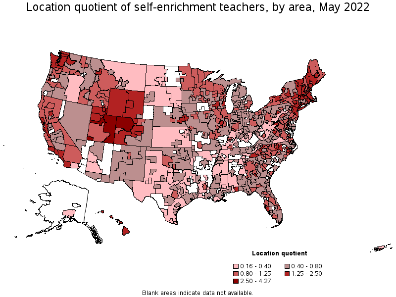 Map of location quotient of self-enrichment teachers by area, May 2022