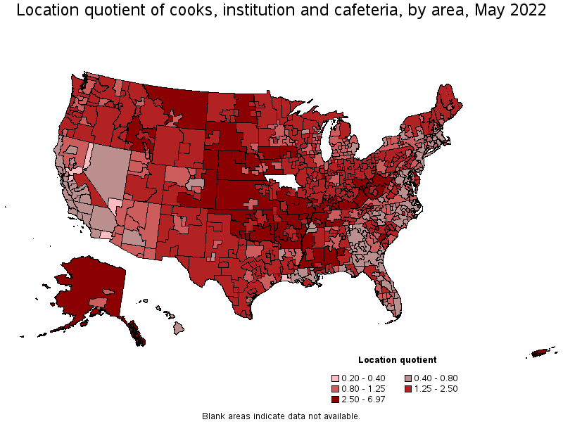 Map of location quotient of cooks, institution and cafeteria by area, May 2022