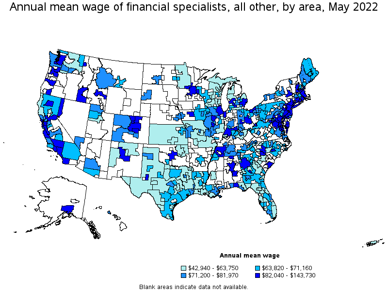 Map of annual mean wages of financial specialists, all other by area, May 2022