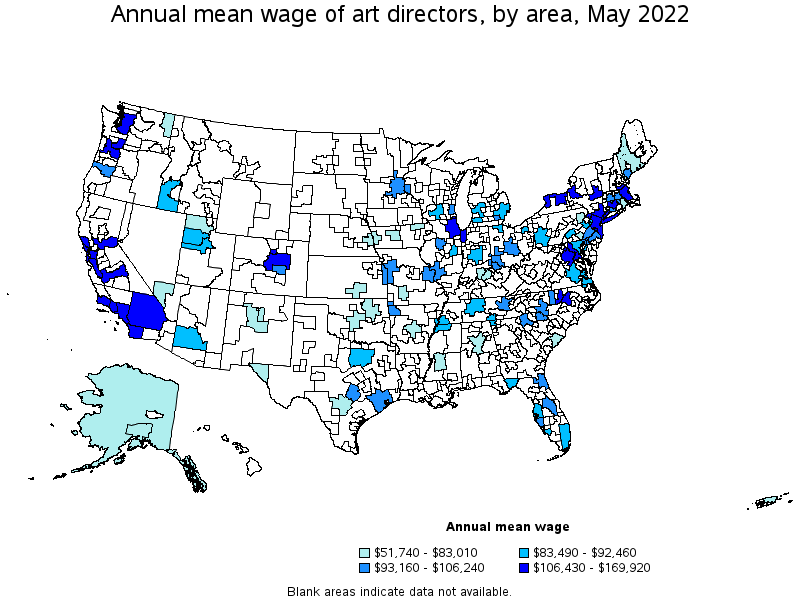 Map of annual mean wages of art directors by area, May 2022