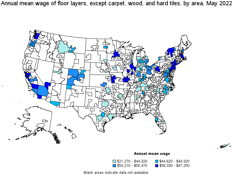 Map of annual mean wages of floor layers, except carpet, wood, and hard tiles by area, May 2022