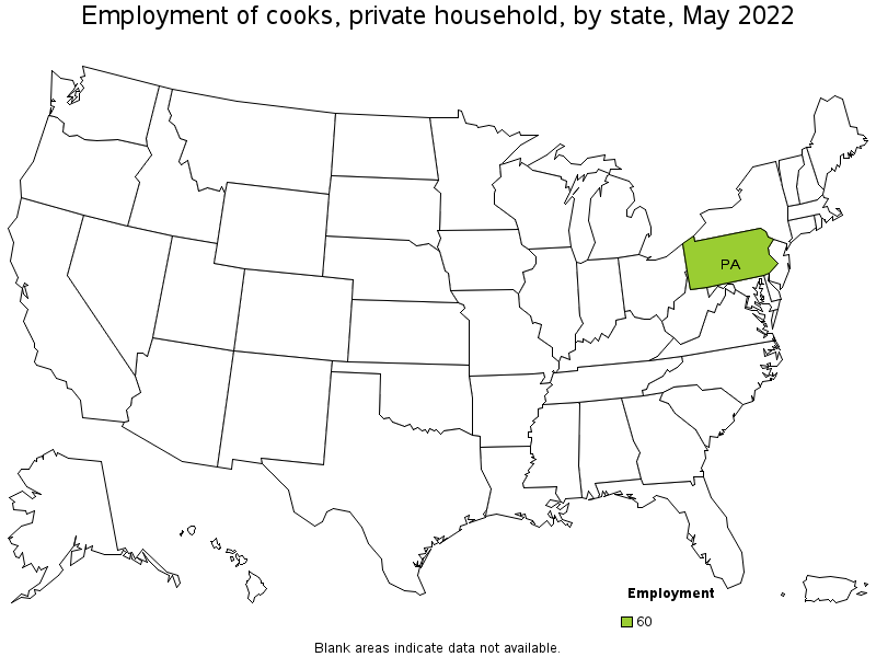 Map of employment of cooks, private household by state, May 2022