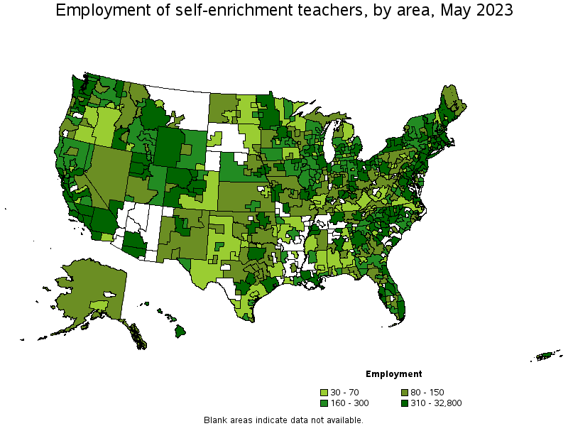 Map of employment of self-enrichment teachers by area, May 2023