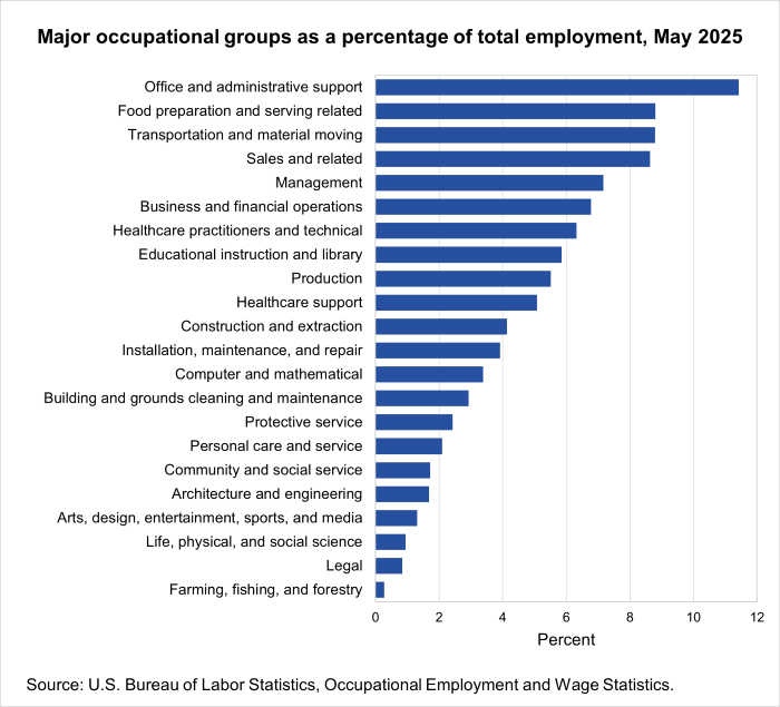 Major occupational groups as a percentage of total employment, May 2025