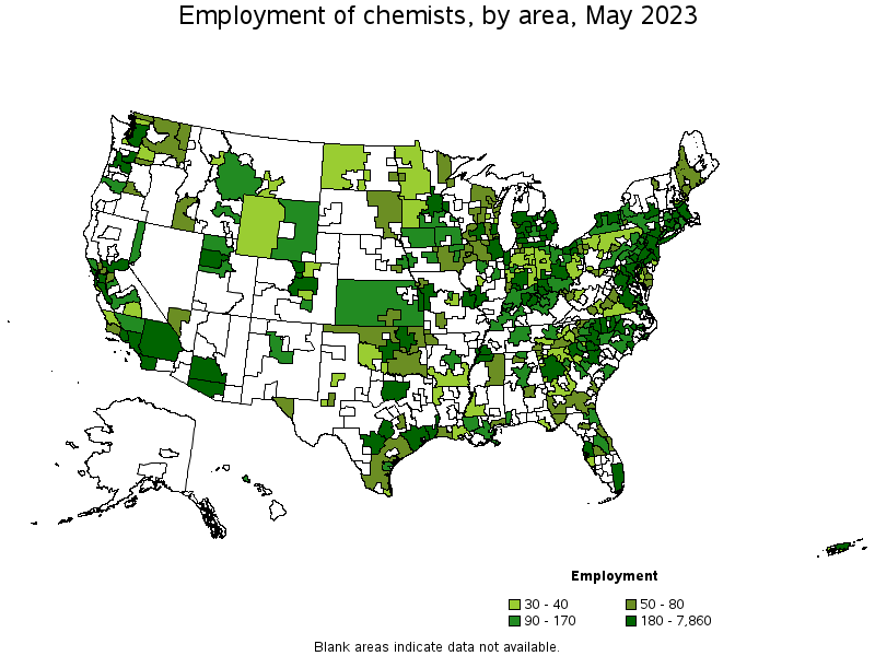 Map of employment of chemists by area, May 2022