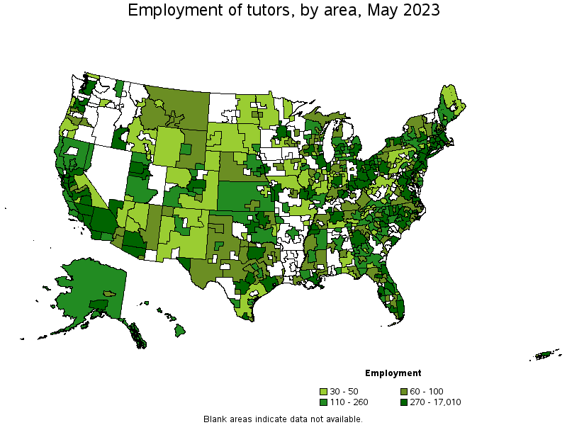 Map of employment of tutors by area, May 2021