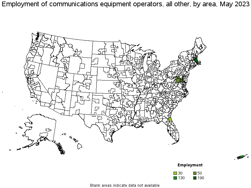 Map of employment of communications equipment operators, all other by area, May 2022