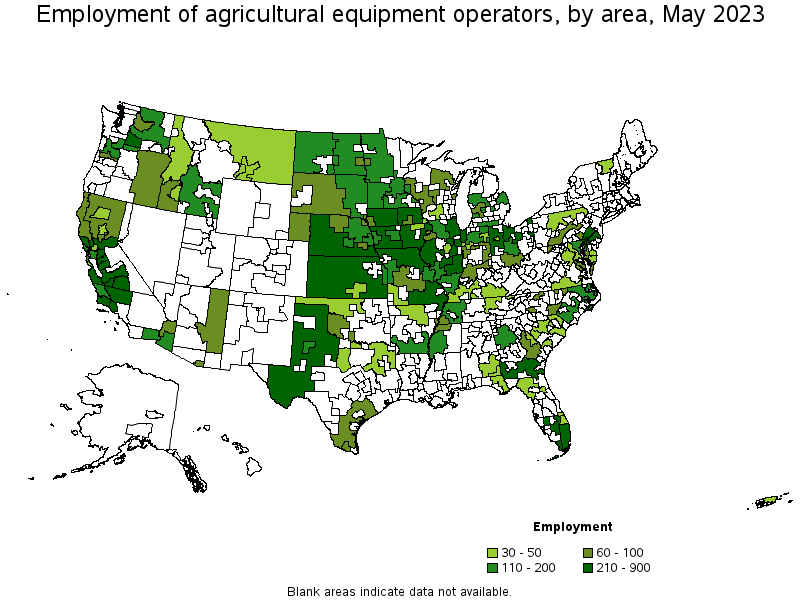 Map of employment of agricultural equipment operators by area, May 2022