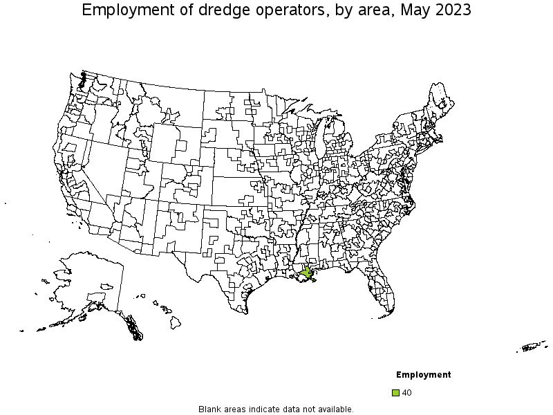 Map of employment of dredge operators by area, May 2022