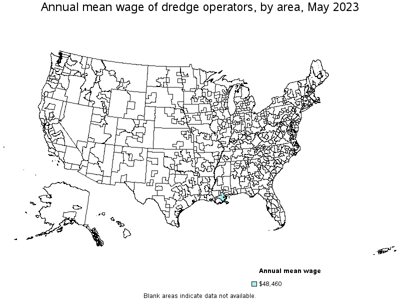 Map of annual mean wages of dredge operators by area, May 2022