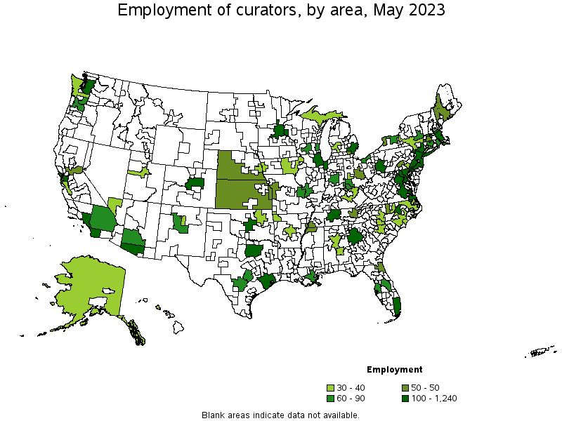 Map of employment of curators by area, May 2021