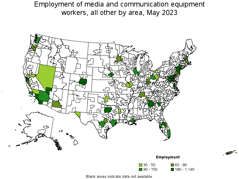 Map of employment of media and communication equipment workers, all other by area, May 2021