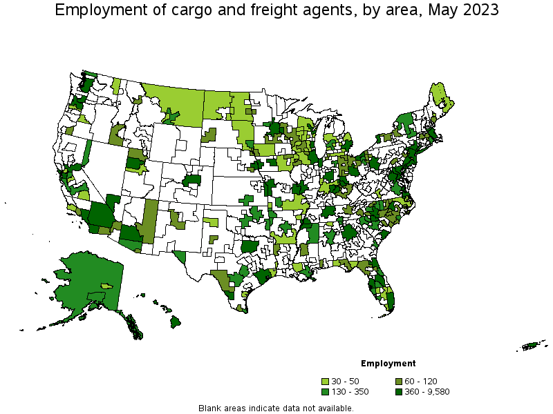 Map of employment of cargo and freight agents by area, May 2021