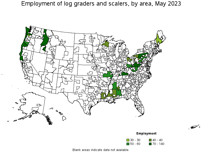 Map of employment of log graders and scalers by area, May 2021