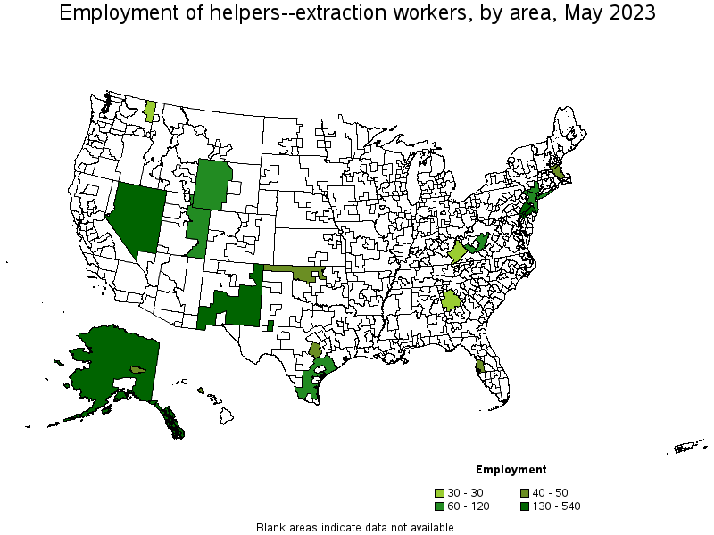 Map of employment of helpers--extraction workers by area, May 2022