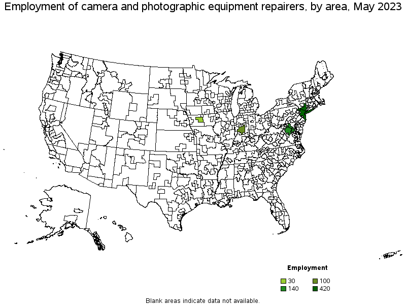 Map of employment of camera and photographic equipment repairers by area, May 2021