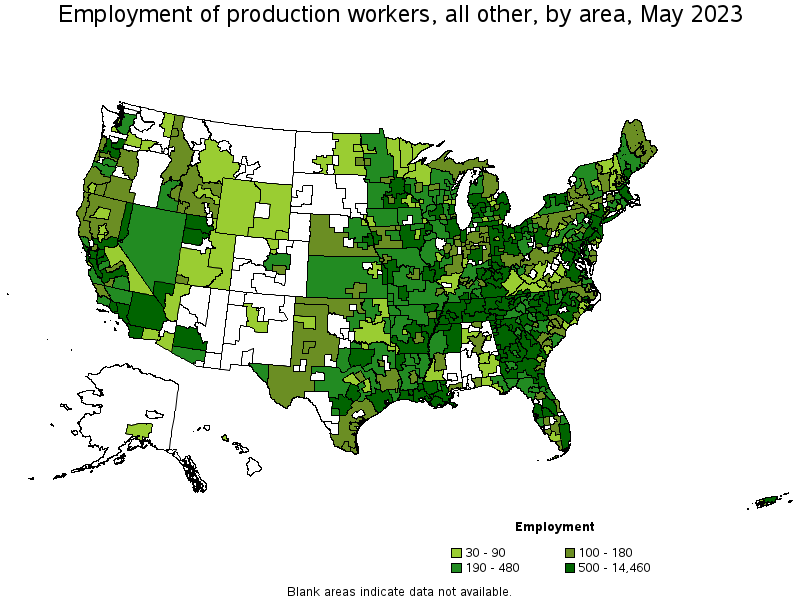 Map of employment of production workers, all other by area, May 2021