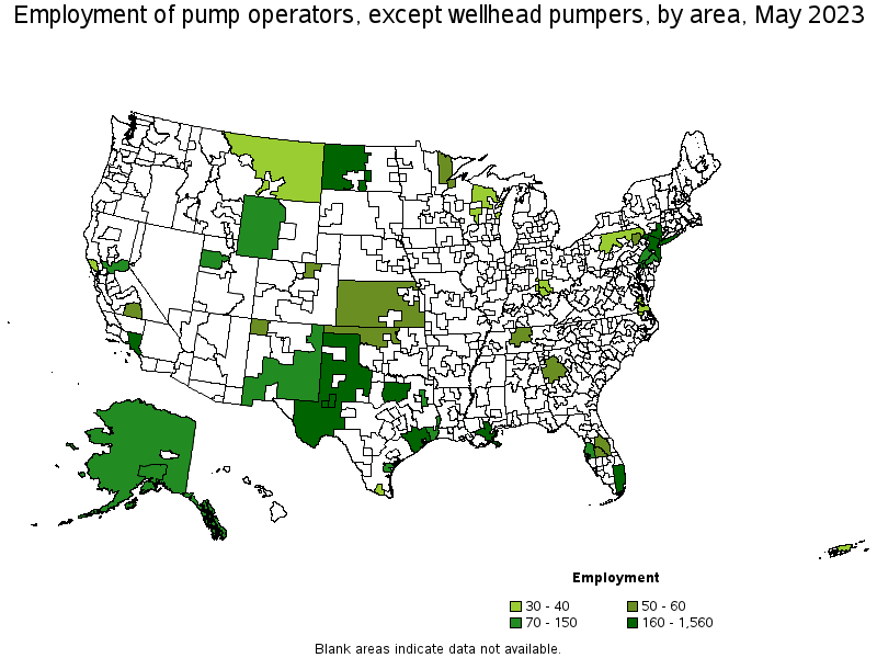 Map of employment of pump operators, except wellhead pumpers by area, May 2021