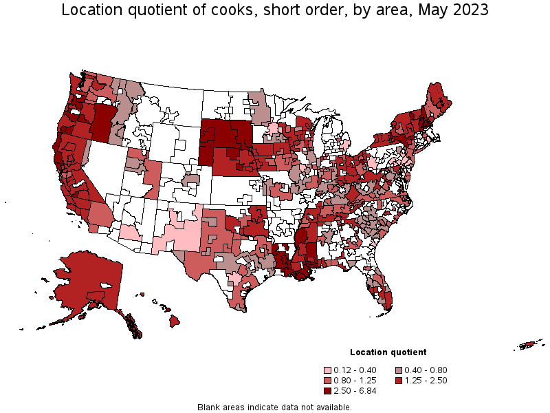 Map of location quotient of cooks, short order by area, May 2022