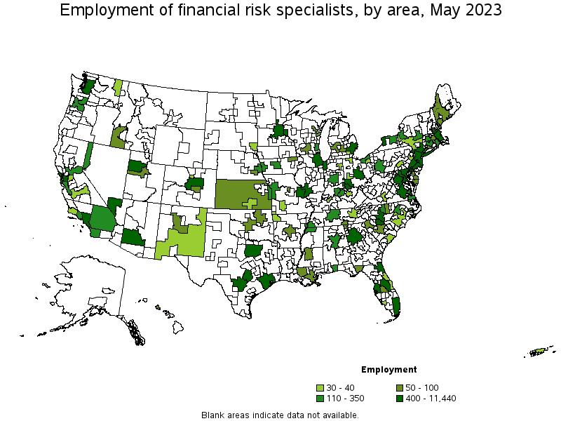Map of employment of financial risk specialists by area, May 2022