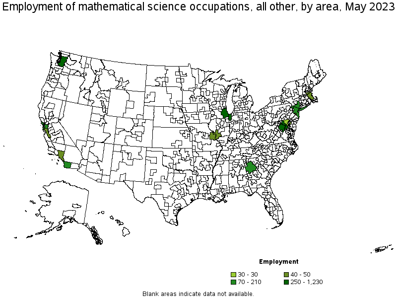 Map of employment of mathematical science occupations, all other by area, May 2023