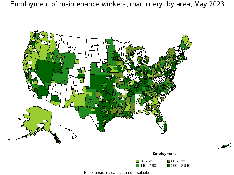 Map of employment of maintenance workers, machinery by area, May 2022