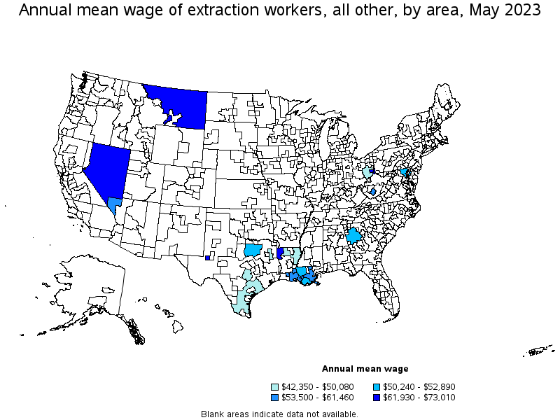 Map of annual mean wages of extraction workers, all other by area, May 2022