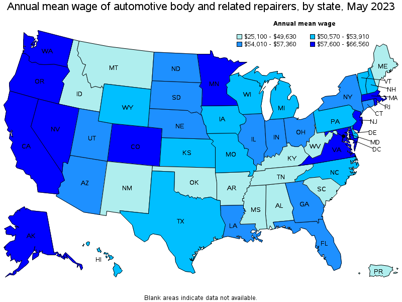 What is the average salary of an auto body repair technician and