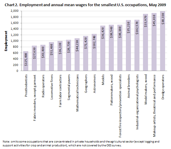 Employment and annual mean wages for the smallest U.S. occupations, May 2009