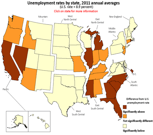 Unemployment rates by state, 2011 annual averages