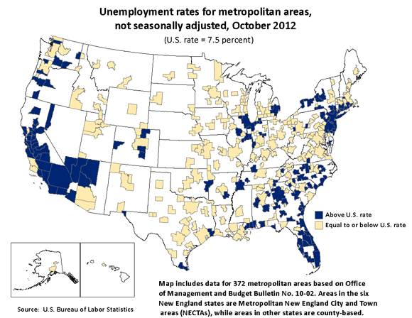 Unemployment rates for metropolitan areas, not seasonally adjusted, October 2012