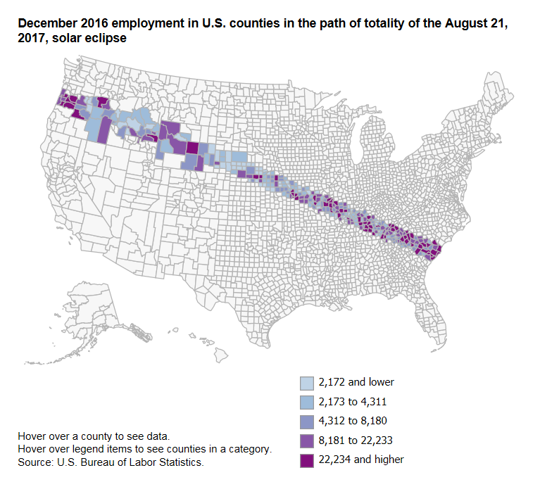A data chart image of Shining a light on employment in the path of the August 21 solar eclipse