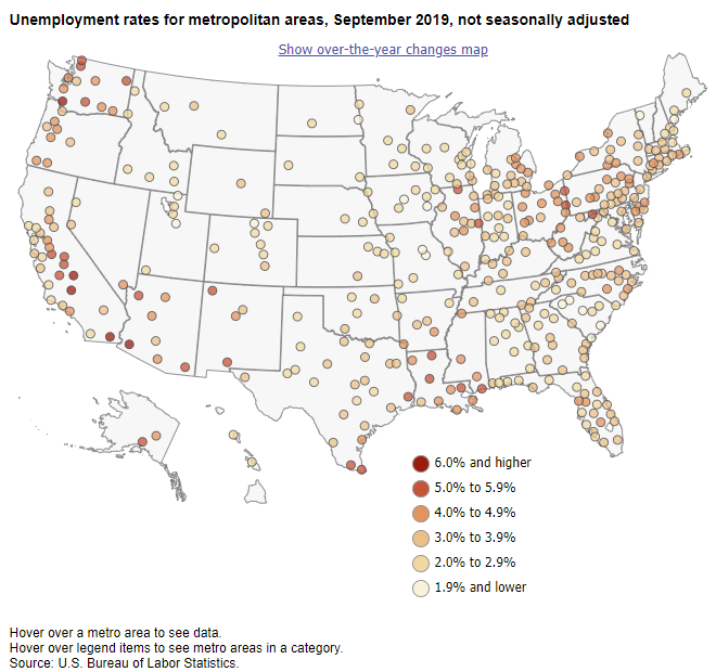 A data chart image of Unemployment rate 1.5 percent in Ames, Iowa, and Charleston-North Charleston, South Carolina