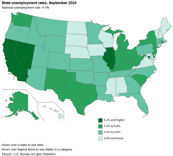 A data chart image of Unemployment rate at 5.7 percent in the District of Columbia in September 2024