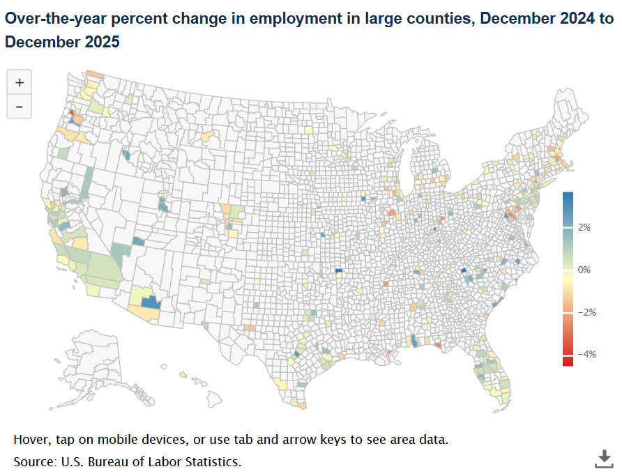 Buncombe, NC, leads large counties in employment growth over the year ended December 2025